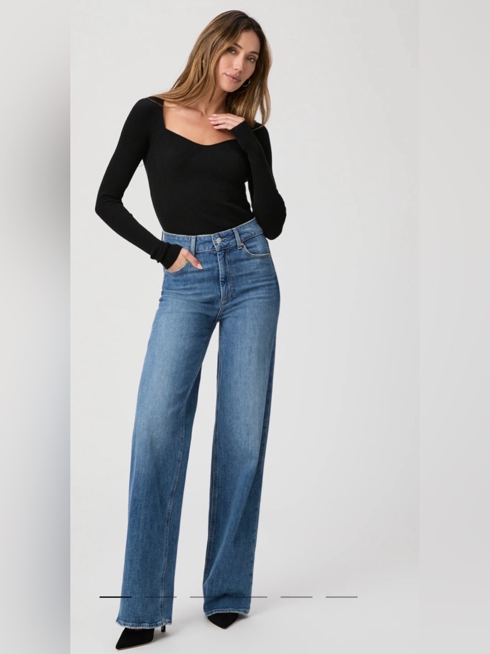 PAIGE Sasha High-Rise Wide-Leg Jeans in Medium Blue Wash Size 26